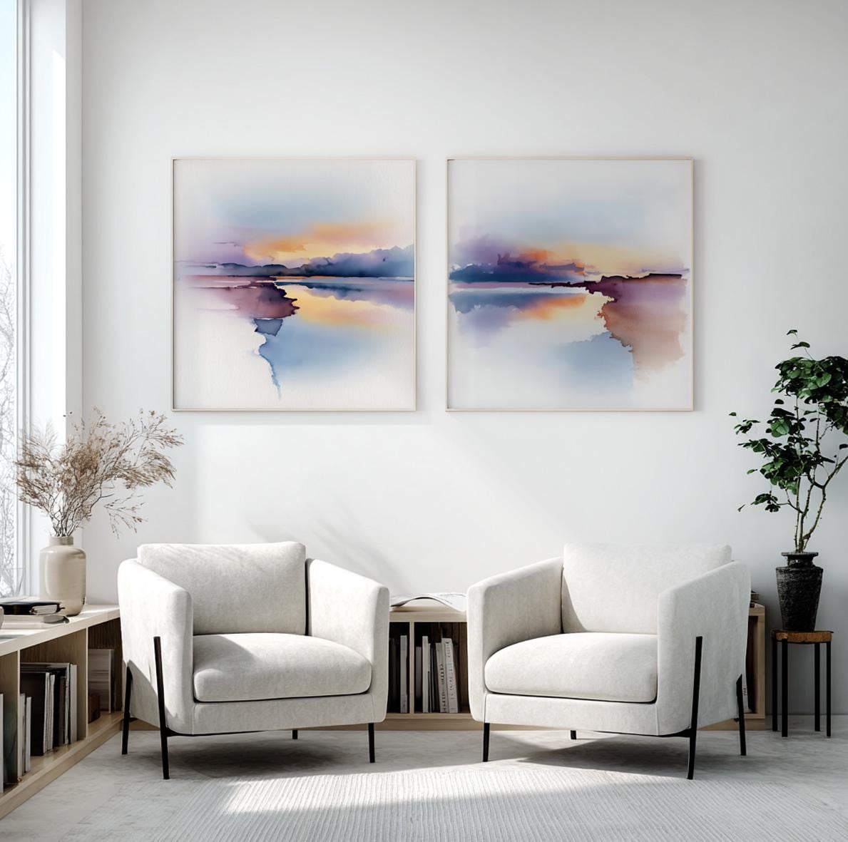 Contemporary watercolor abstract art with fluid edges and airy composition