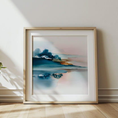 Minimalist abstract landscape painting inspired by calm nature scenery