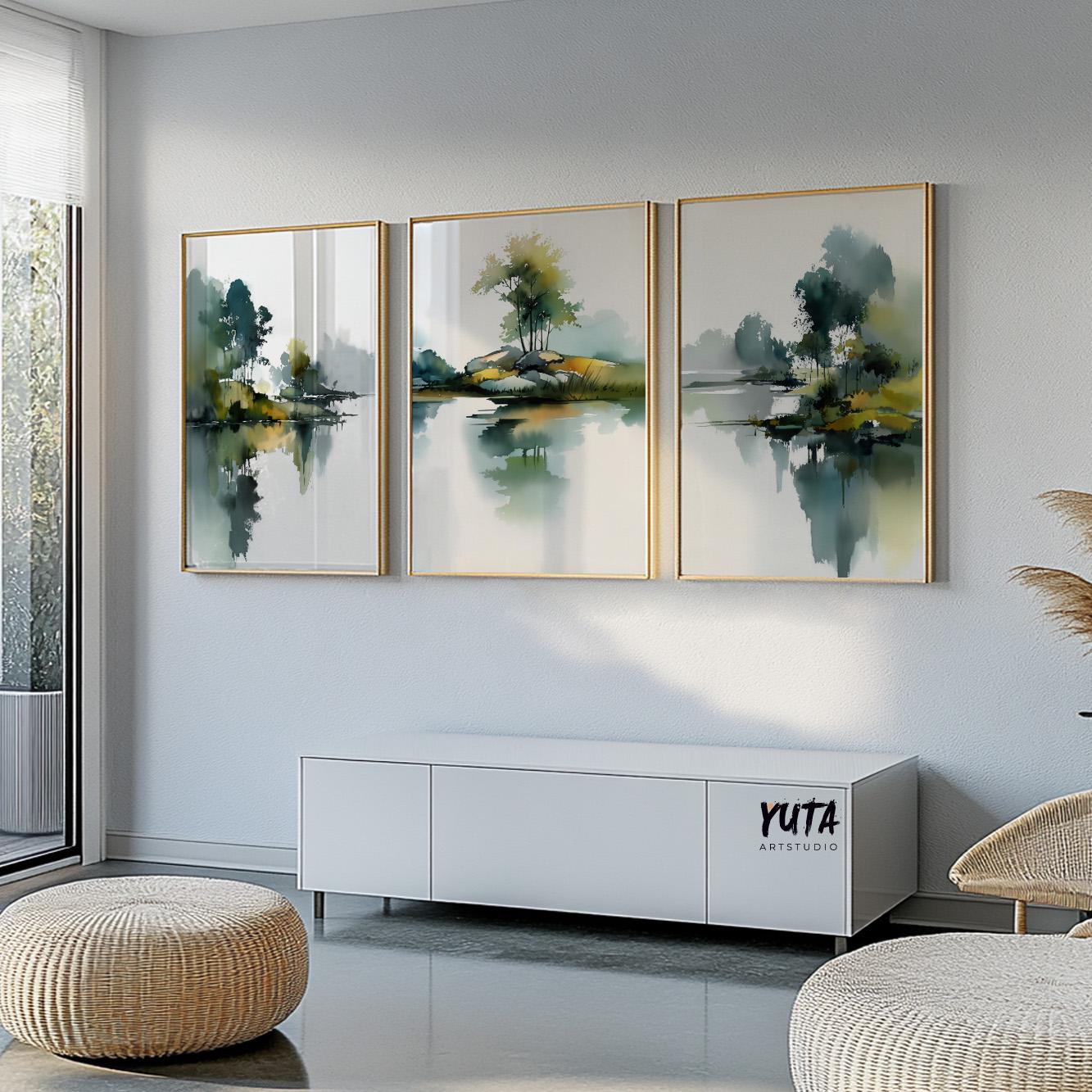 Minimalist abstract landscape painting inspired by calm nature scenery