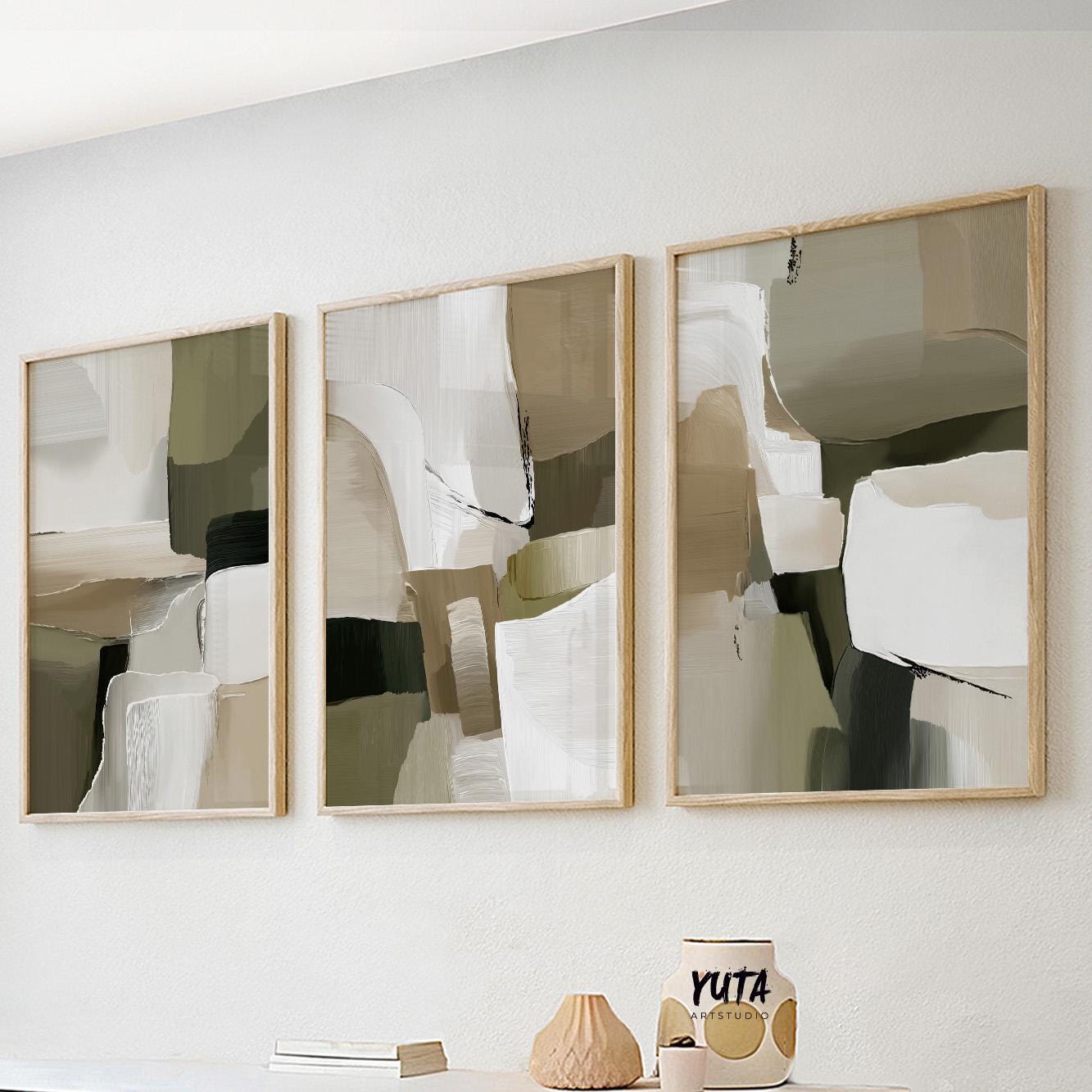 Contemporary abstract art in earthy tones with organic shapes