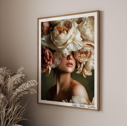 Romantic feminine artwork featuring soft cream and blush peonies