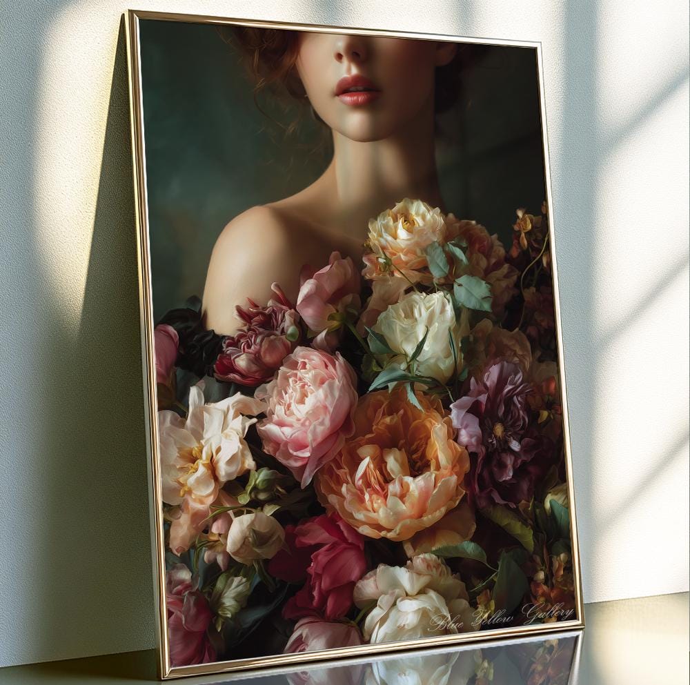Romantic dark floral artwork with detailed petal textures