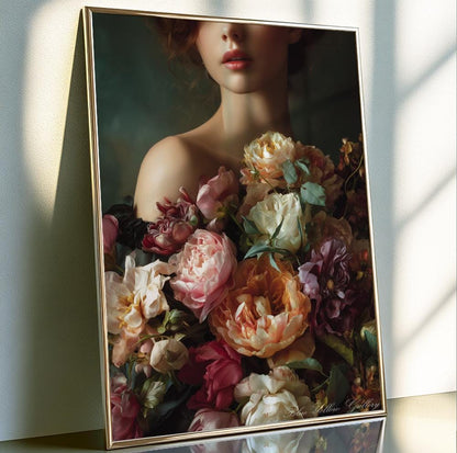 Romantic dark floral artwork with detailed petal textures