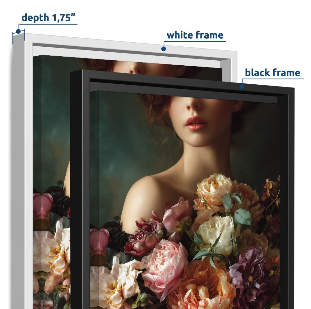 Moody Floral Woman Wall Art, Dark Romantic Peony Portrait Print, Luxury Feminine Bedroom Decor, Large Statement Canvas
