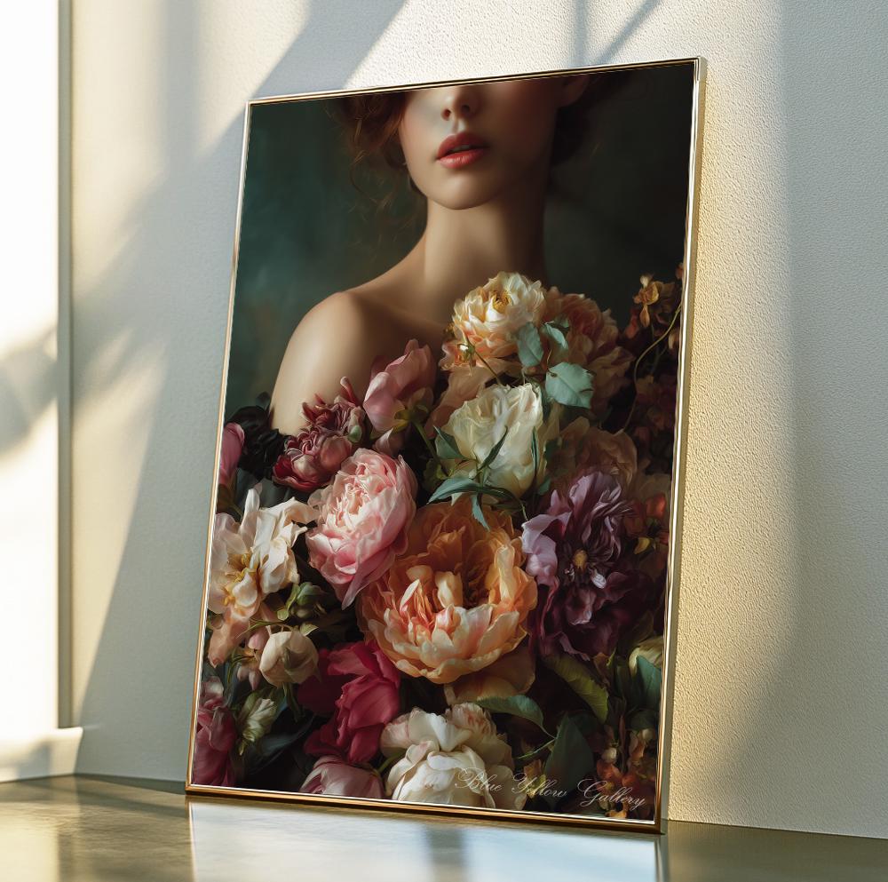 Luxury botanical wall art with layered peony blossoms