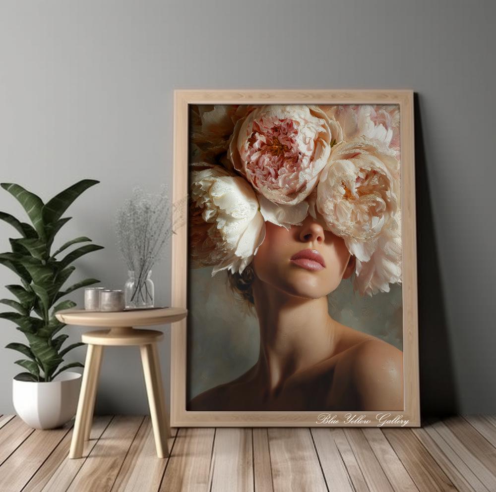 Moody feminine botanical portrait as part of gallery wall set