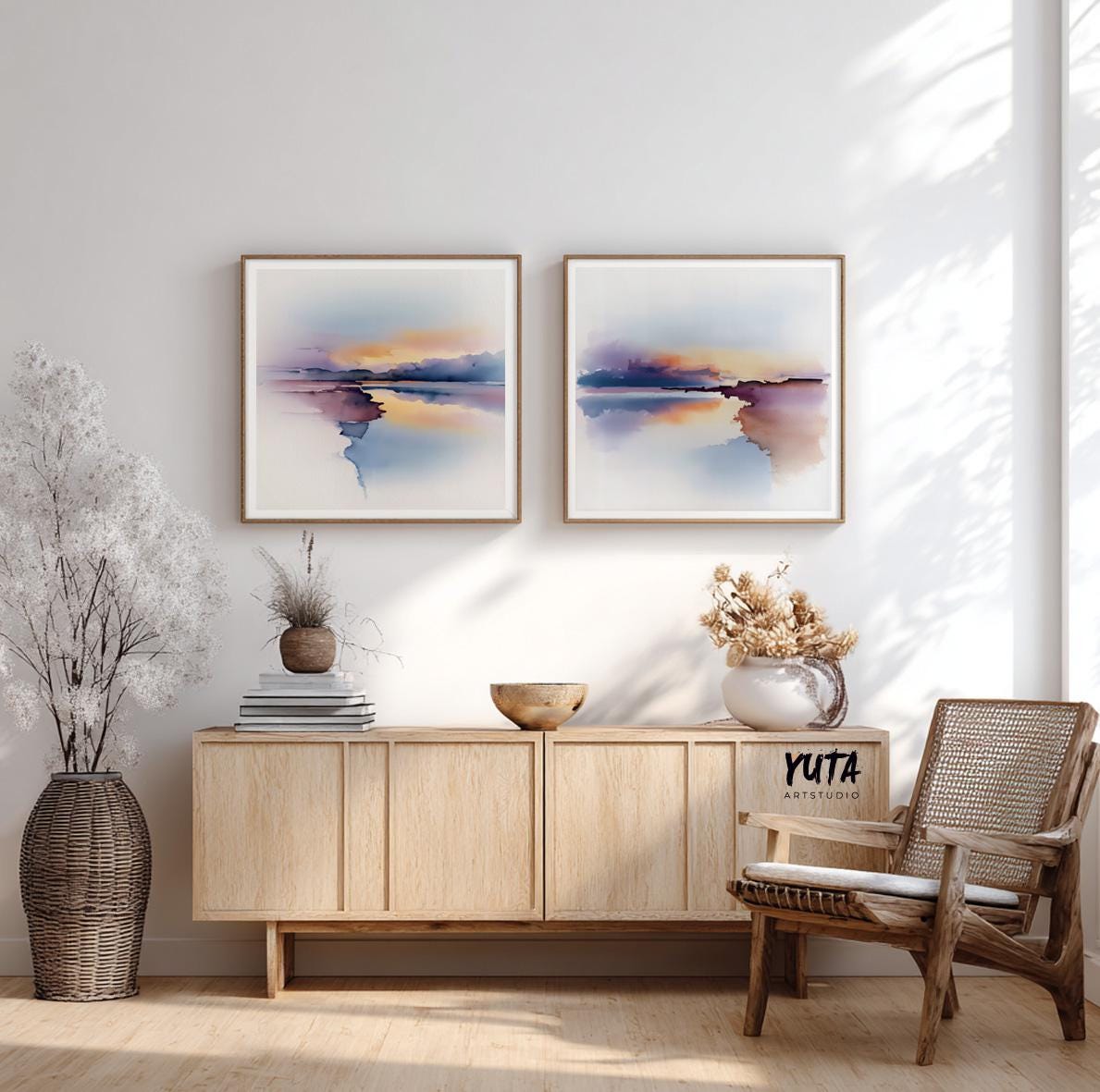 Abstract scenic artwork with soft reflections and pastel palette