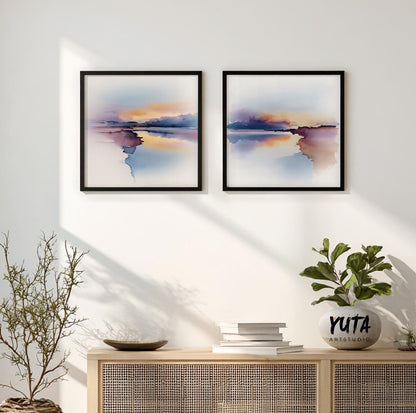 Modern abstract painting with horizontal landscape form and light washes