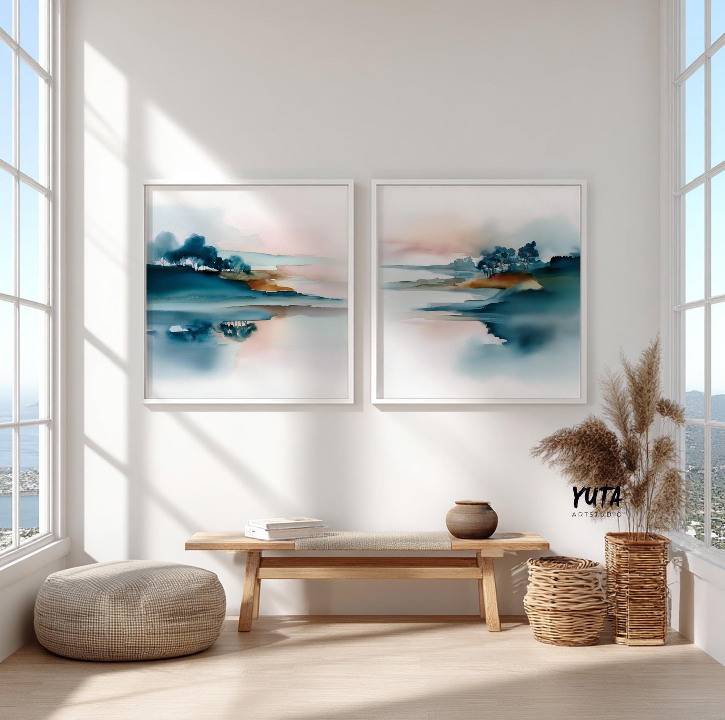 Contemporary watercolor artwork with layered washes and gentle color flow