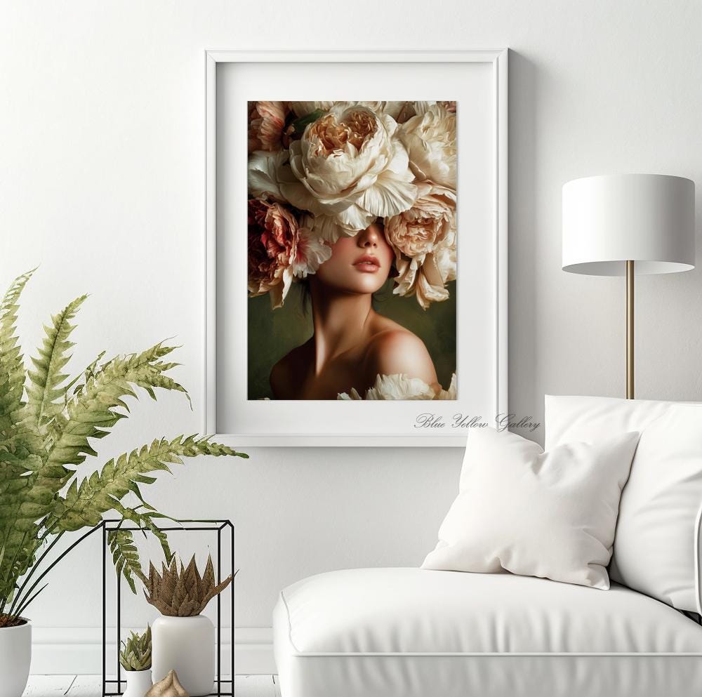 Elegant floral portrait painting with detailed flower textures
