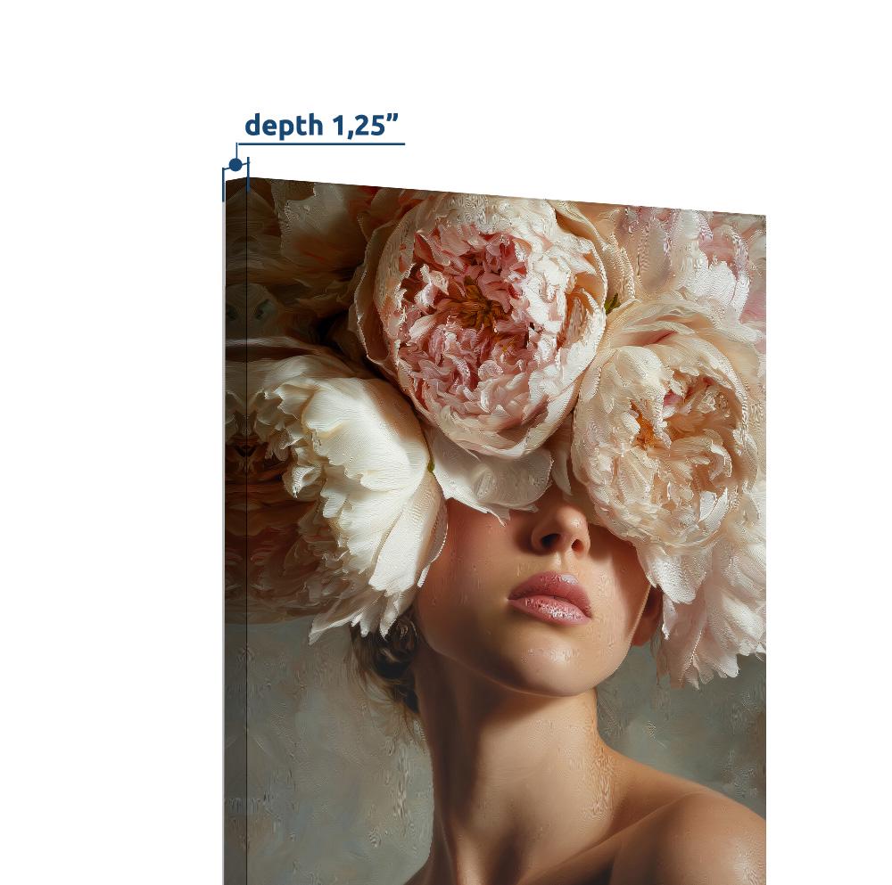 Floral Woman Wall Art, Romantic Peony Portrait Print, Moody Feminine Bedroom Decor, Large Botanical Fashion Art, Luxury Canvas Print