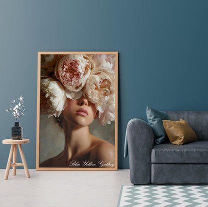 Luxury botanical portrait wall art in modern living room interior
