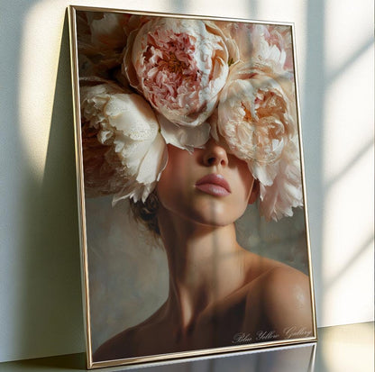 Moody feminine botanical portrait as part of gallery wall set