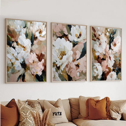 elegant neutral flower wall decor set for minimalist home styling