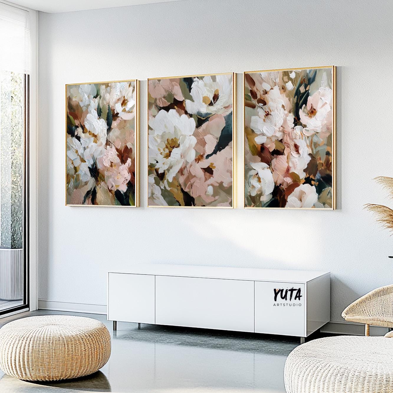 soft pastel floral artwork set with impressionist painting style