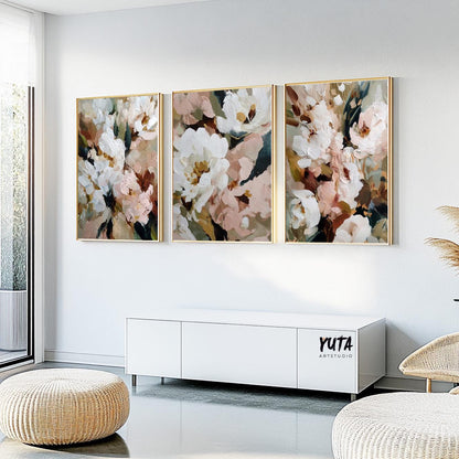 soft pastel floral artwork set with impressionist painting style