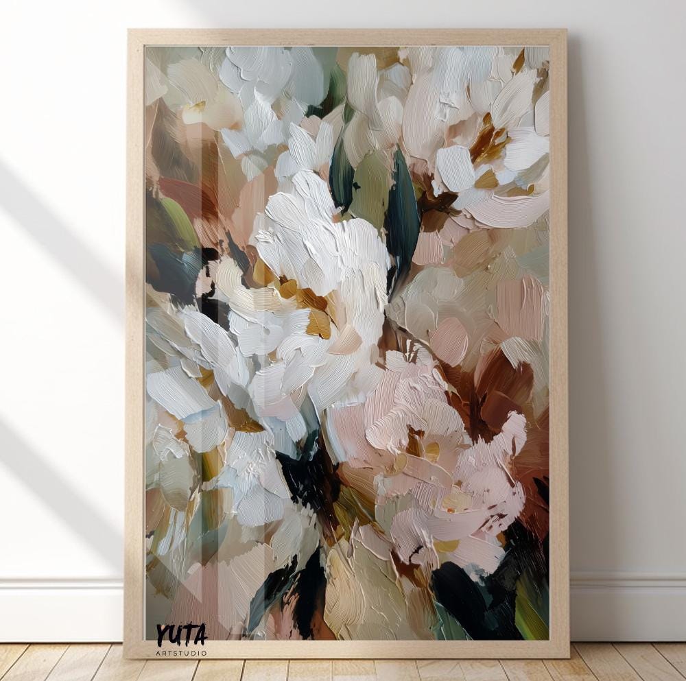 abstract flower canvas prints with thick brush strokes and earthy colors
