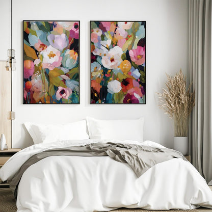 Modern botanical artworks with lively blossoms and painterly style