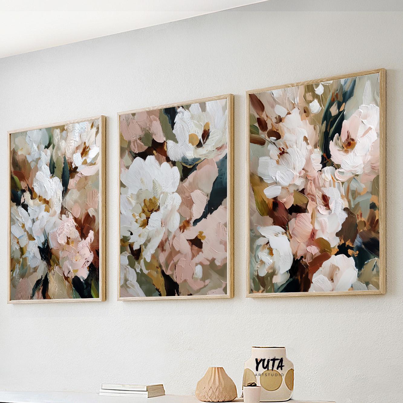abstract flower canvas prints with thick brush strokes and earthy colors