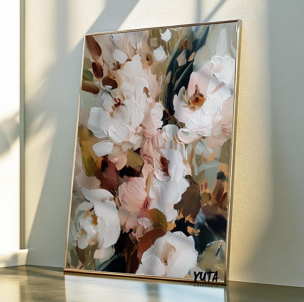 neutral abstract floral wall art set of three with soft beige and blush tones