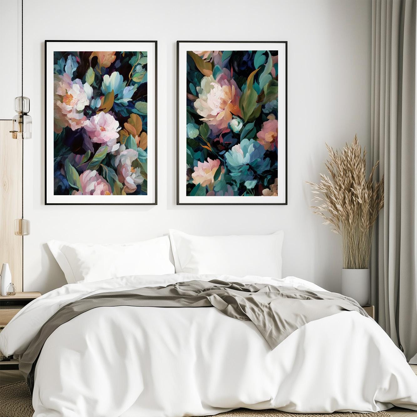 Contemporary floral prints with layered textures and bold painterly style