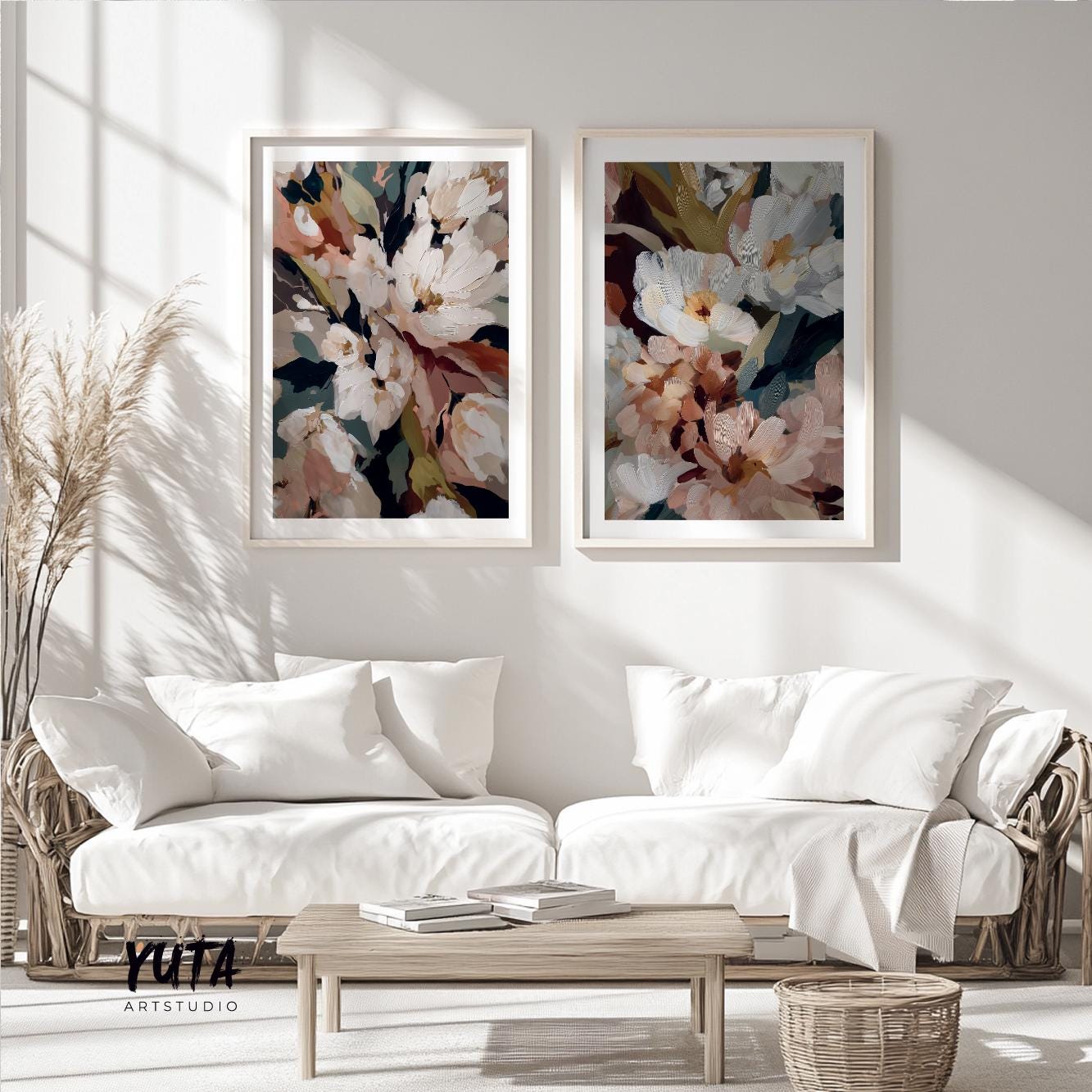 modern floral wall art beige tones aesthetic home decor
