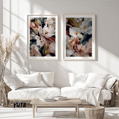 modern floral wall art beige tones aesthetic home decor