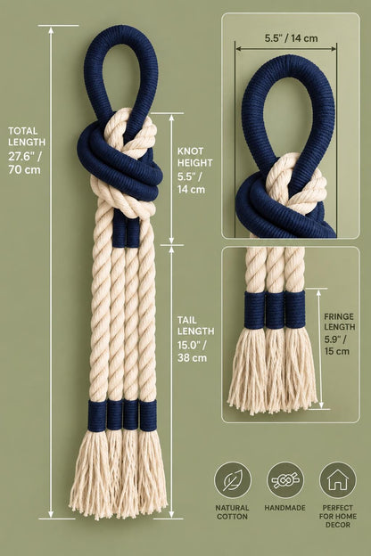 Navy Cotton Rope Macrame Wall Hanging, Scandinavian Coastal Decor