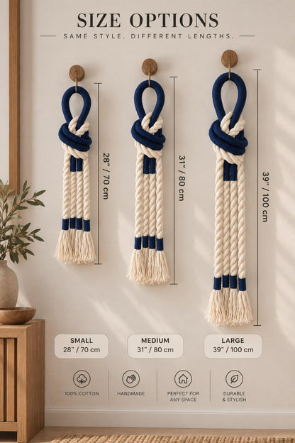 Navy Cotton Rope Macrame Wall Hanging, Scandinavian Coastal Decor