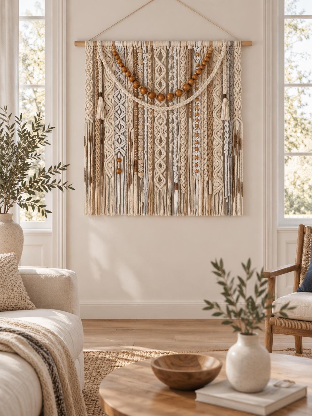 Large Macrame Wall Hanging, Neutral Macrame Wall Art, Fiber Art Wall Hanging, Woven Wall Decor, Boho Statement Wall Art