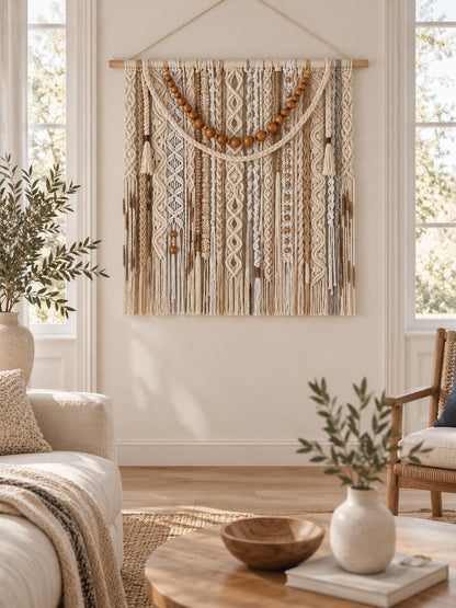 Large Macrame Wall Hanging, Neutral Macrame Wall Art, Fiber Art Wall Hanging, Woven Wall Decor, Boho Statement Wall Art