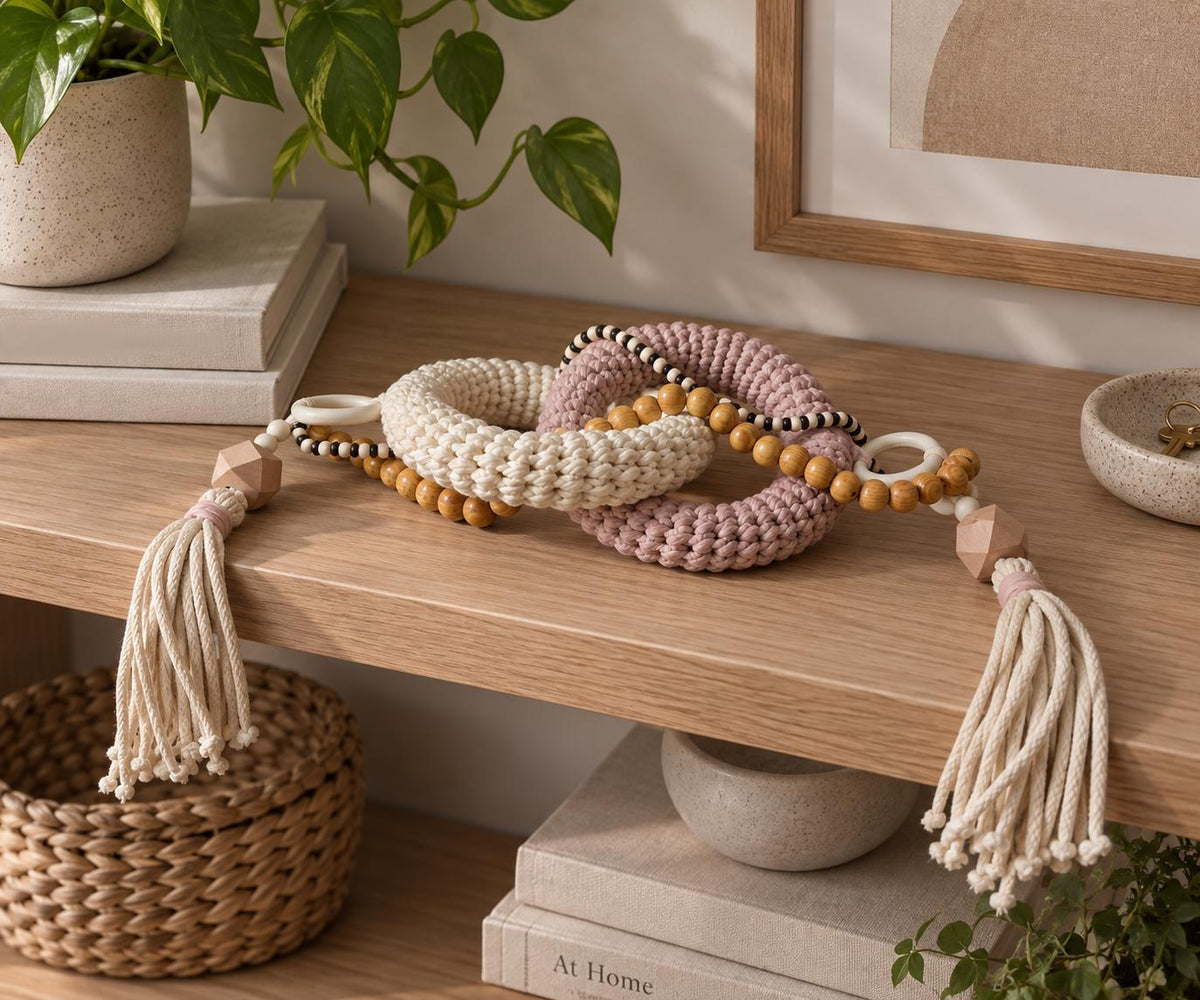 Dusty Pink Shelf Accent, Coffee Table Decor, Handmade Cotton Wood Decor, Scandinavian Boho Home Decoration