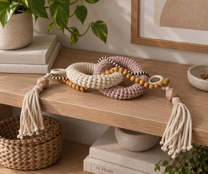 Dusty Pink Shelf Accent, Coffee Table Decor, Handmade Cotton Wood Decor, Scandinavian Boho Home Decoration