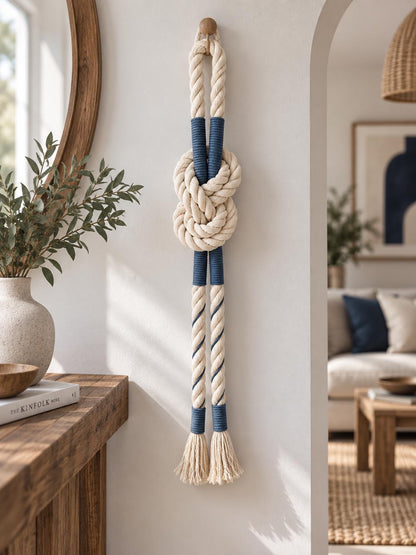 Nautical rope knot wall decor displayed on a light wall in a modern interior