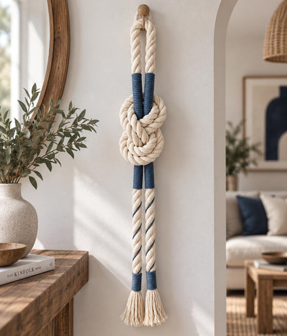 Nautical rope knot wall decor displayed on a light wall in a modern interior