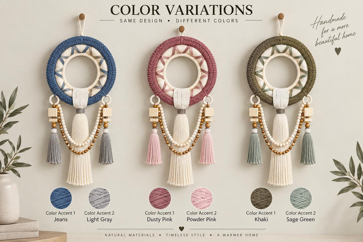 Macrame wall hanging color options showing available cord colors for a custom color combination