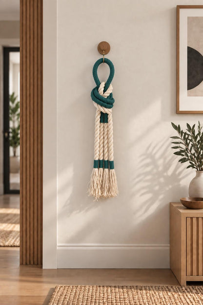Handmade wall hanging styled as Scandinavian bedroom wall decor