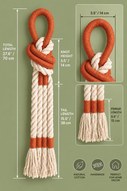 Rope wall hanging size chart with overall height options for handmade wall decor