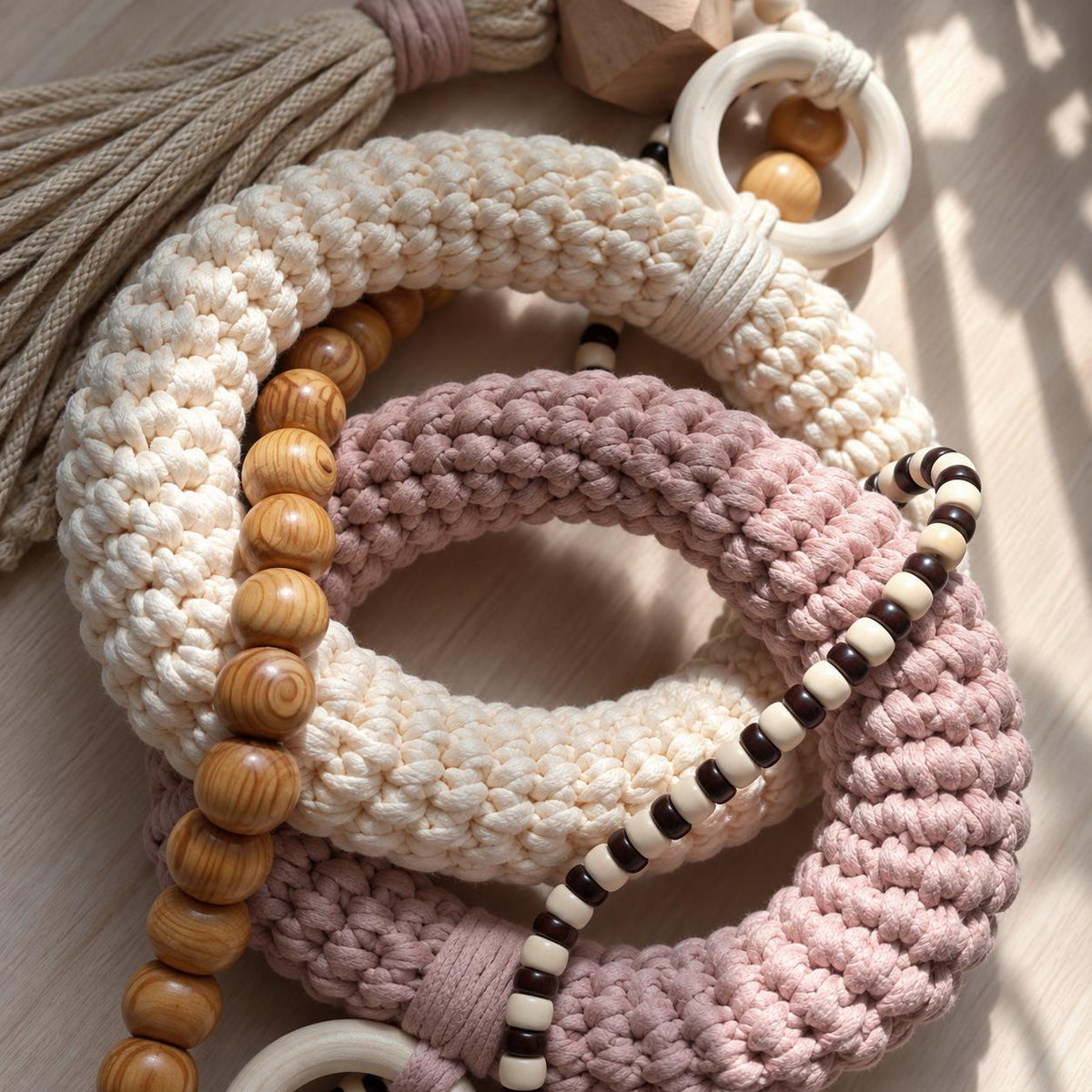 Dusty Pink Shelf Accent, Coffee Table Decor, Handmade Cotton Wood Decor, Scandinavian Boho Home Decoration