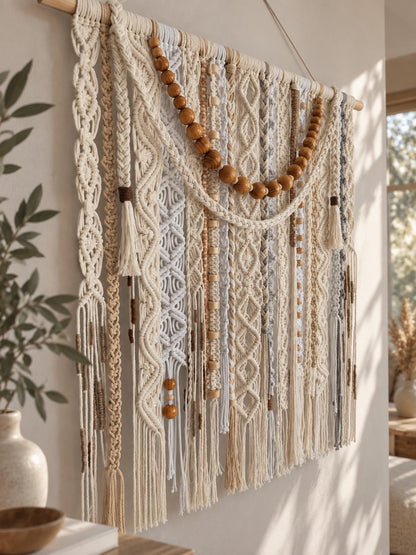 Large Macrame Wall Hanging, Neutral Macrame Wall Art, Fiber Art Wall Hanging, Woven Wall Decor, Boho Statement Wall Art