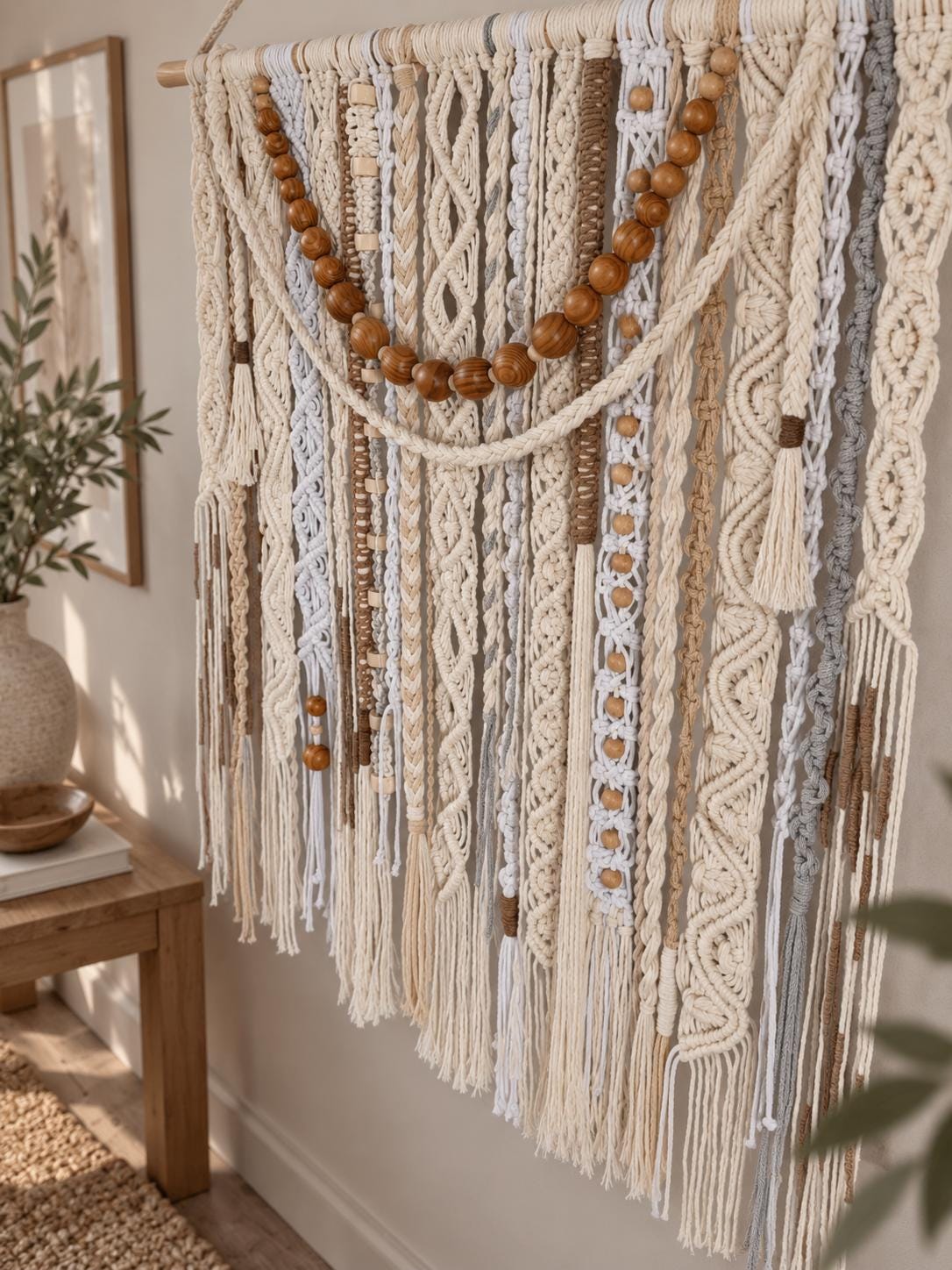 Large Macrame Wall Hanging, Neutral Macrame Wall Art, Fiber Art Wall Hanging, Woven Wall Decor, Boho Statement Wall Art