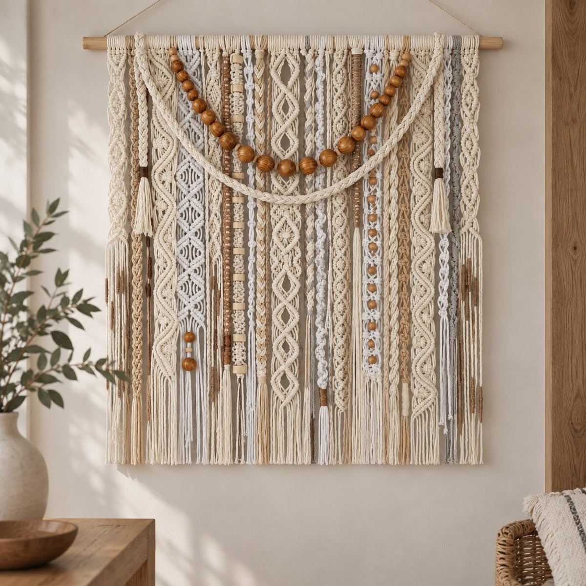 Large Macrame Wall Hanging, Neutral Macrame Wall Art, Fiber Art Wall Hanging, Woven Wall Decor, Boho Statement Wall Art