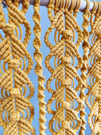 Mustard Yellow Macrame Wall Hanging, Textured Fiber Art, Modern Minimalist Wall Decor
