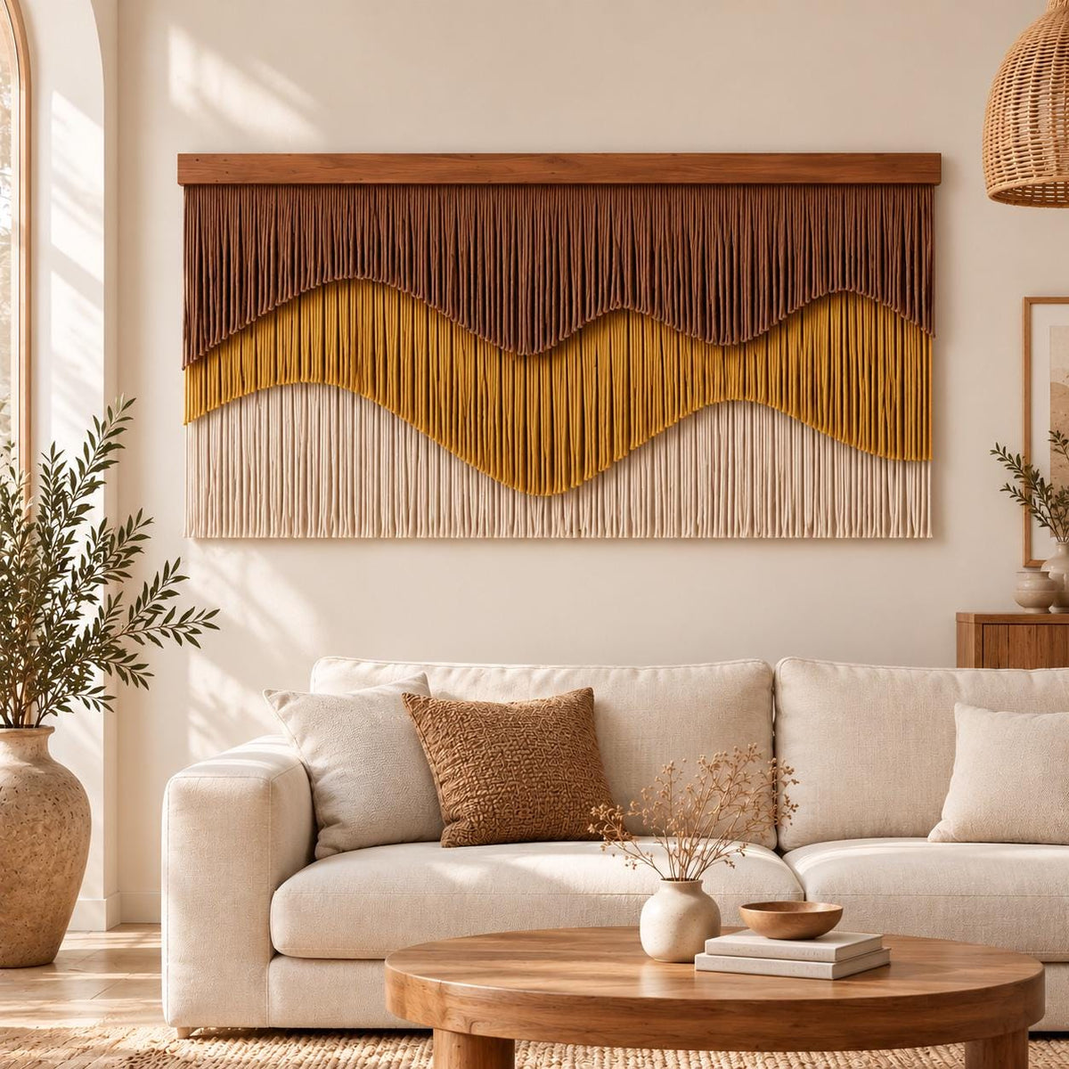 Large Macrame Wall Hanging, Abstract Fiber Wall Art, Modern Boho Textile Tapestry, Statement Wall Decor