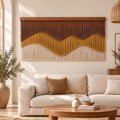 Large Macrame Wall Hanging, Abstract Fiber Wall Art, Modern Boho Textile Tapestry, Statement Wall Decor