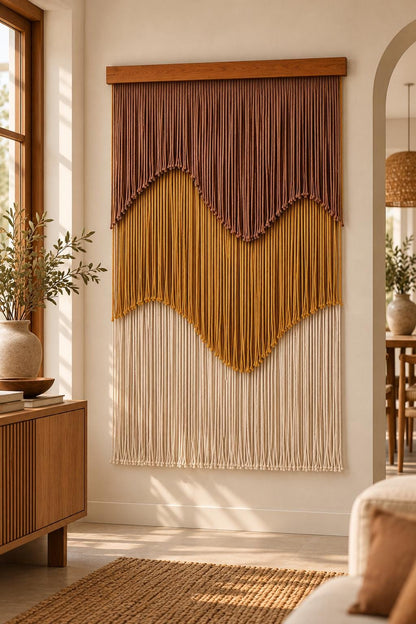 Large Macrame Wall Hanging, Abstract Fiber Wall Art, Modern Boho Textile Tapestry, Statement Wall Decor