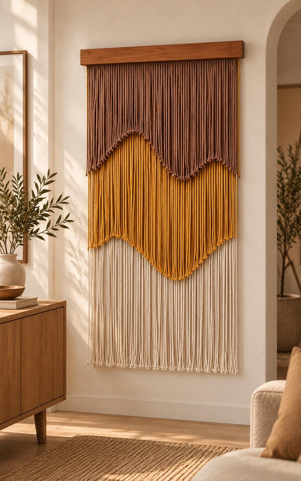 Large Macrame Wall Hanging, Abstract Fiber Wall Art, Modern Boho Textile Tapestry, Statement Wall Decor