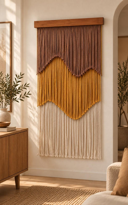 Large Macrame Wall Hanging, Abstract Fiber Wall Art, Modern Boho Textile Tapestry, Statement Wall Decor