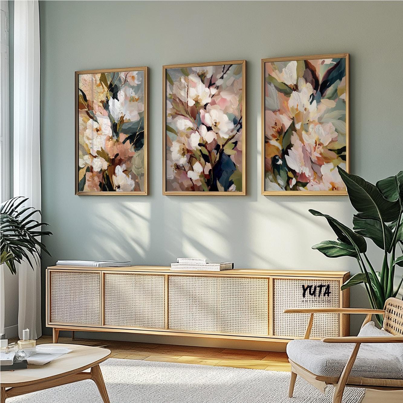 Contemporary abstract floral print in warm earthy tones