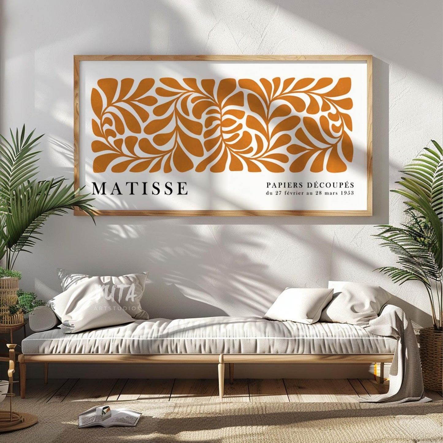 Matisse botanical poster featuring organic floral forms and bold orange paper cutout inspired artwork